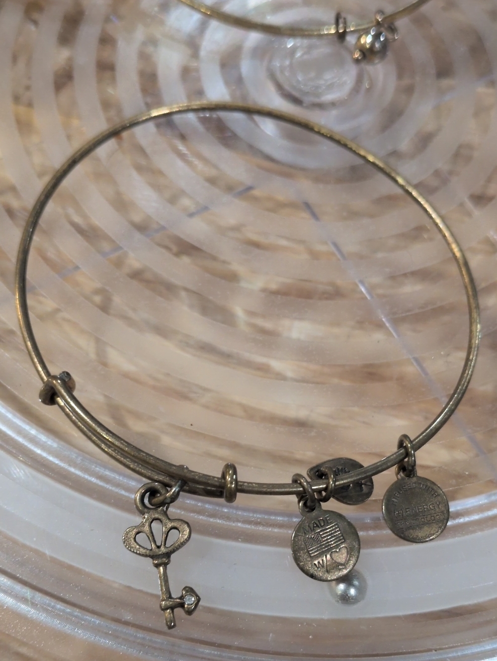 Alex and Ani Silver-Tone Key Charm Bangle with Pearl Accent